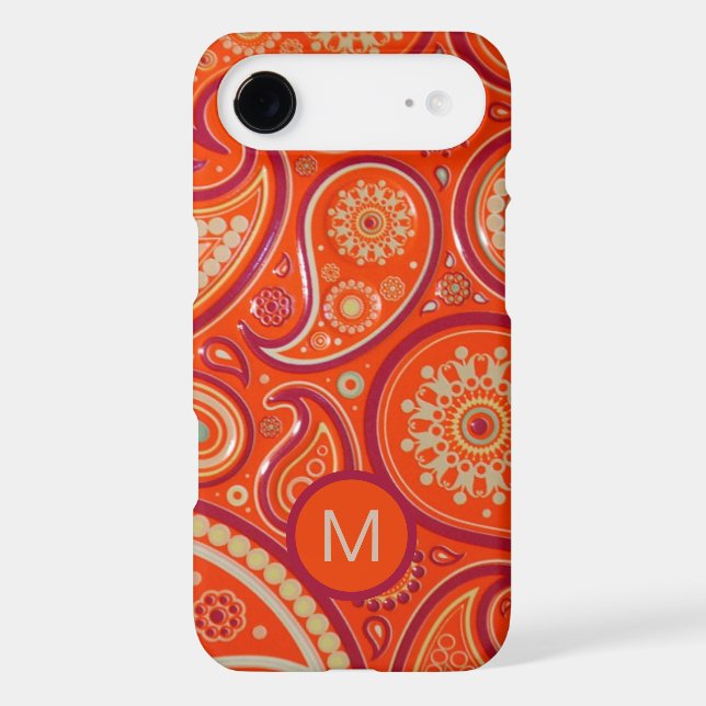 Ornate Orange Paisley Pattern Monogram (Verso)