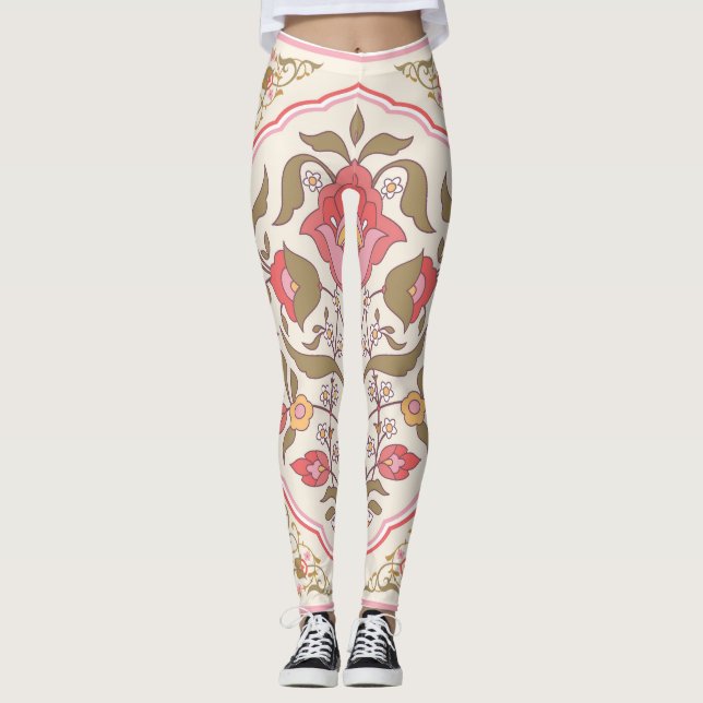 Ornate Oriental: Floral Stylish Design. Leggings (Front)