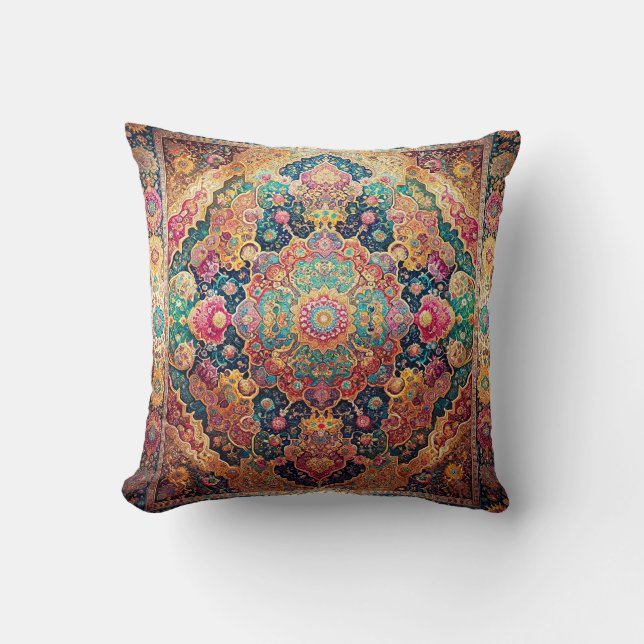 Ornate Oriental Tapestry Throw Pillow (Front)