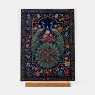 Ornate Ornamental Peacock Elegant Botanical Fleece Acrylic Sign