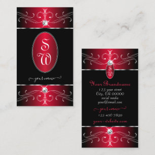 Ornate Ornaments Black Crimson Red Jewels Initials Business Card