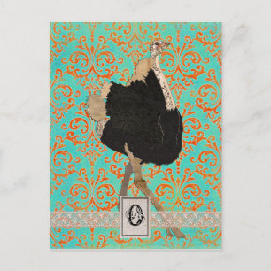 Ornate Ostrich Monogram Postcard