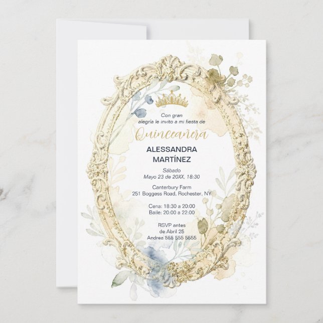 Ornate Oval Frame Quinceañera Exquisite Tiara Invitation (Front)