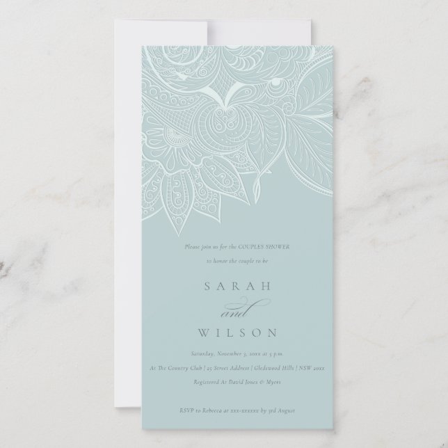 Ornate Paisley Dusky Blue Couples Shower Invite (Front)