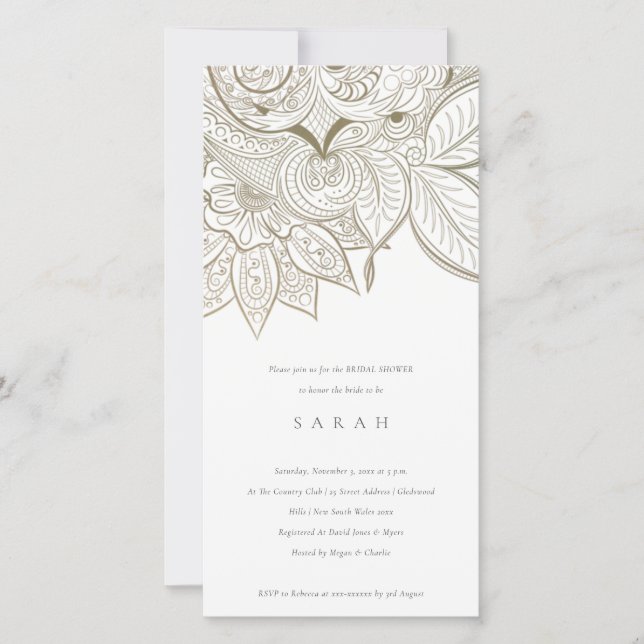 Ornate Paisley Ivory Gold Bridal Shower Invite (Front)