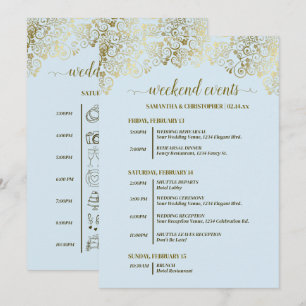Ornate Pale Blue & Gold Wedding Events & Timeline Program