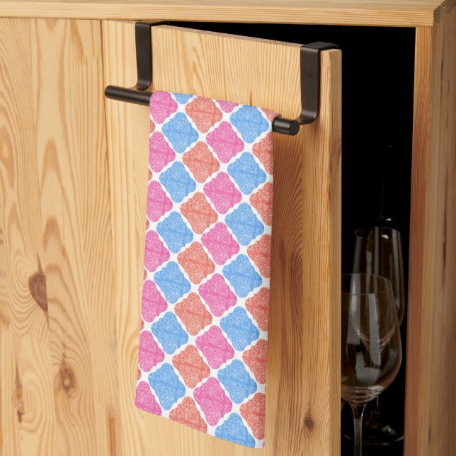 Ornate Patchwork Diamonds Pattern Kitchen Towel (Thirds Fold)