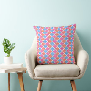Ornate Patchwork Diamonds Pattern Throw Pillow