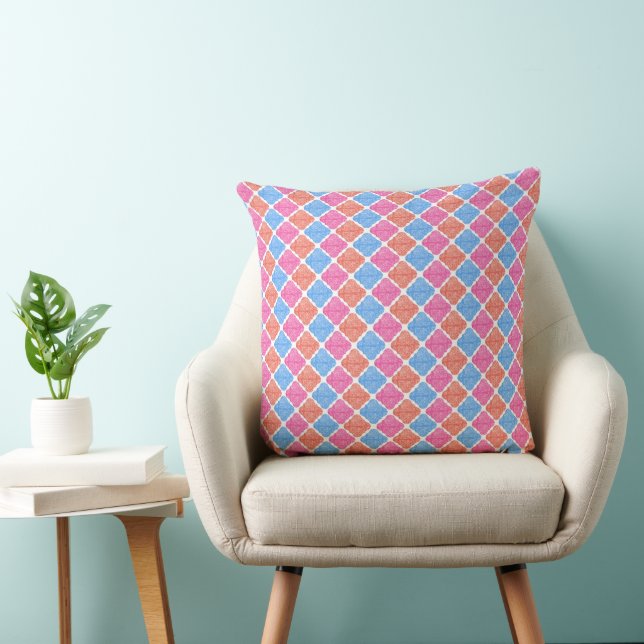 Ornate Patchwork Diamonds Pattern Throw Pillow (Chair)