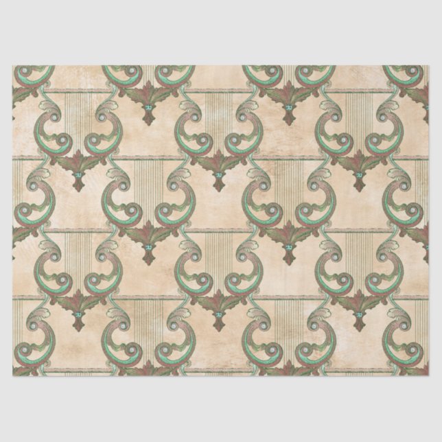 Ornate Patina Harps on Tan Decoupage Tissue Paper (Front)