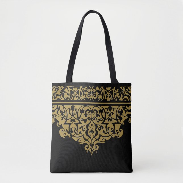 Ornate Pattern Black and Gold Customizable Tote Bag (Front)