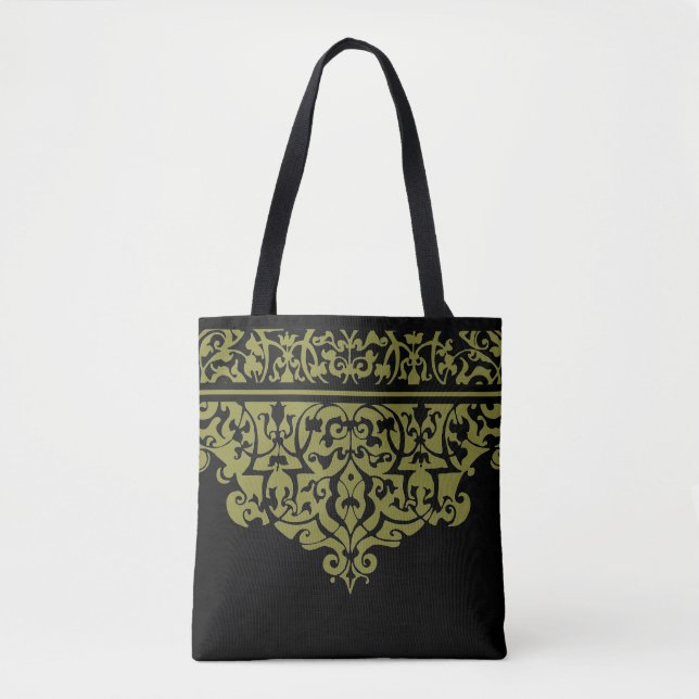Ornate Pattern Green and Black Customizable Tote Bag (Front)
