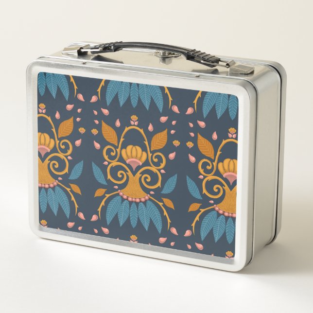 Ornate pattern Medieval style personalized Metal Lunch Box (Back)