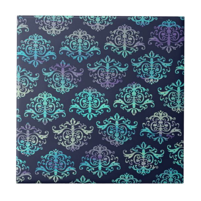 Ornate Pattern - Purple & Green Peacock Colours Tile (Front)