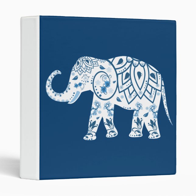 Ornate Patterned Blue Elephant Binder (Front/Spine)