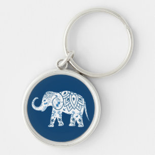Ornate Patterned Blue Elephant Keychain