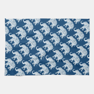 Ornate Patterned Blue Elephant Kitchen Towel