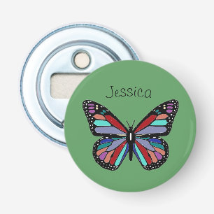 Ornate Patterned Butterfly Art Green Personalised Bottle Opener