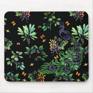 Ornate Peacock and Vintage Floral Mouse Pad