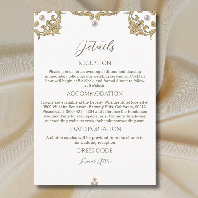 Ornate Pearl Vintage Wedding Details  Enclosure Card (Creator Uploaded)
