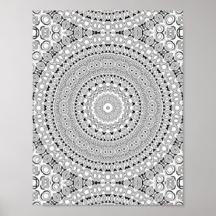 Ornate Petal Rings Colouring Page Pattern Design Poster