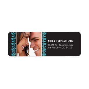 Ornate Photo Return Address Label (aqua)