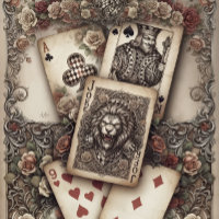 Ornate Pierrot & Roses Queen of Hearts PlayingCard