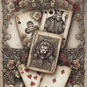 Ornate Pierrot & Roses Queen of Hearts PlayingCard Wrapping Paper Sheet