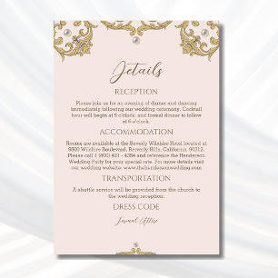 Ornate Pink Beige Pearl Vintage Wedding Details Enclosure Card