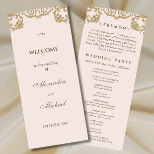 Ornate Pink Beige Vintage Baroque Wedding Program