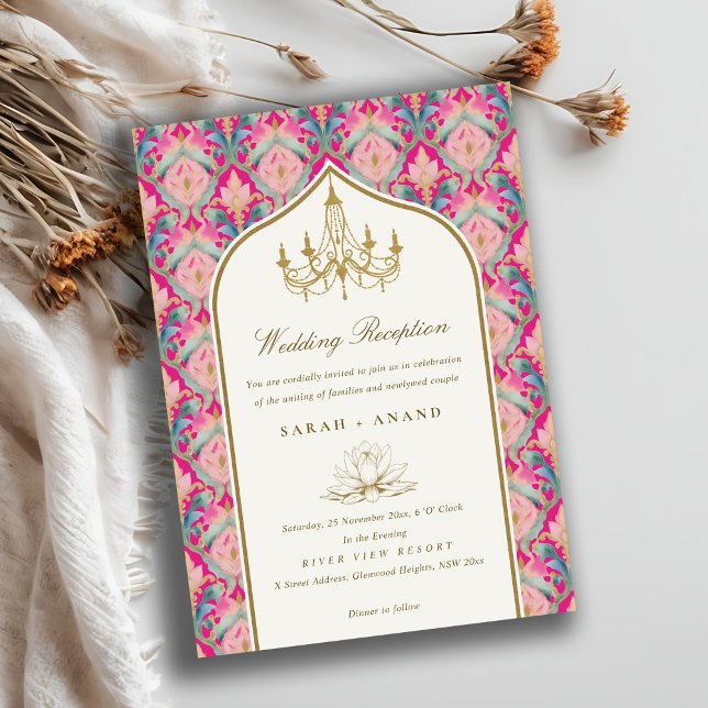 Ornate Pink Classy Floral Chandelier Reception Invitation (Creator Uploaded)