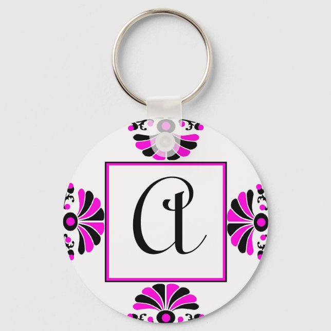 Ornate Pink Monogram Letter A Keychain (Front)