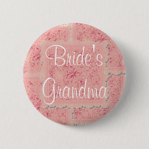 Ornate Pink Patchwork Bride's Grandma Button