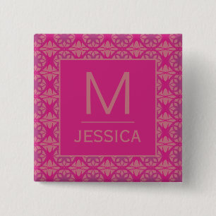 Ornate Pink Purple Geometric Pattern Personalised 2 Inch Square Button