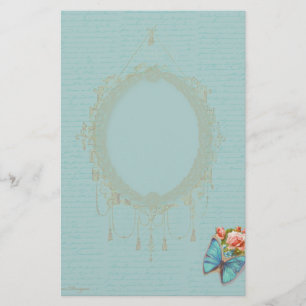 Ornate Pink Roses Butterfly Card Stationery