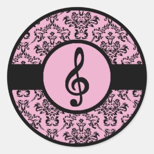 Ornate Pink Treble Clef Classic Round Sticker
