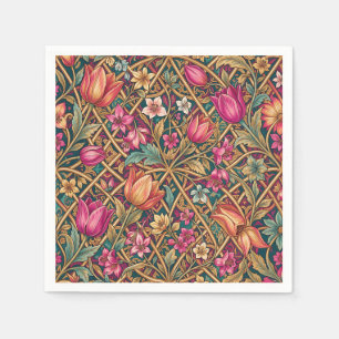 Ornate Pink Tulip Floral William Morris Style Napkin
