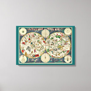 Ornate planisphere, star moon chart map, planets canvas print
