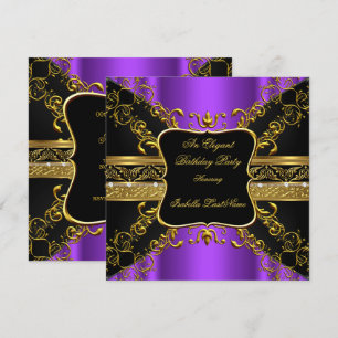 Ornate Purple Black Gold Birthday Party Invitation