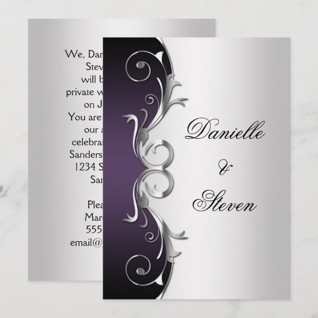 Ornate Purple Black Silver Post Wedding Celebratio Invitation (Front/Back)