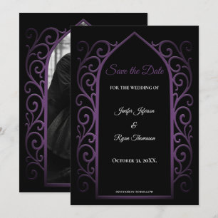 Ornate purple border wedding save the date announcement