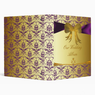 Ornate Purple Gold Damask Wedding Photo Album Binder