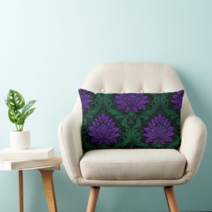 ORNATE PURPLE & GREEN HALLOWEEN FLOWERS & LEAVES LUMBAR PILLOW