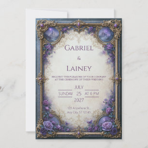 Ornate Purple Rose Castle Wedding Invitation