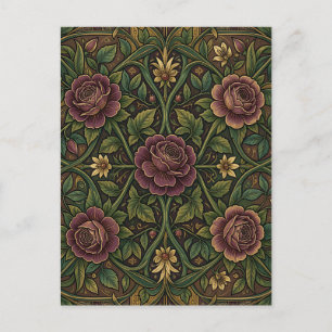 Ornate Purple Rose William Morris Style Floral  Postcard