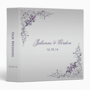Ornate Purple Silver Floral Swirls Photo Album Binder