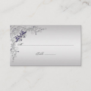 Ornate Purple Silver Floral Swirls Place Cards