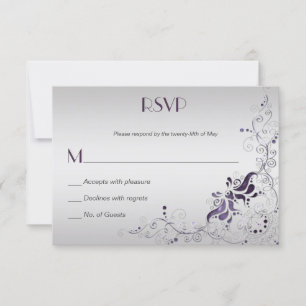 Ornate Purple Swirls on Silver RSVP