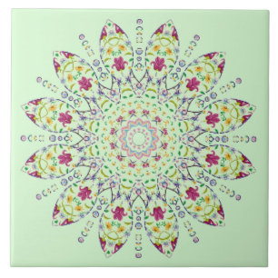Ornate Purple Yellow Mandala  Tile