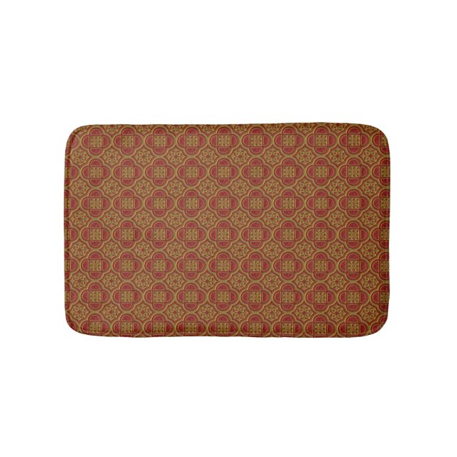 Ornate Red and Gold Tone Bath Mat (Front)